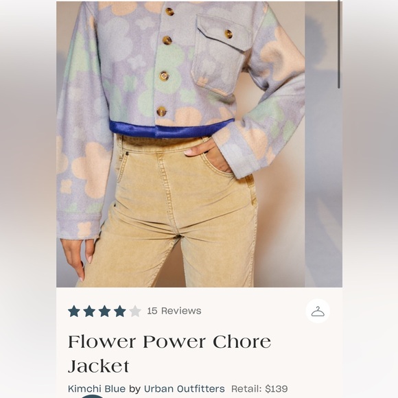 Kimchi Blue Urban Outfitters Floral Shacket jacket crop blue purple green pocket - Picture 3 of 6